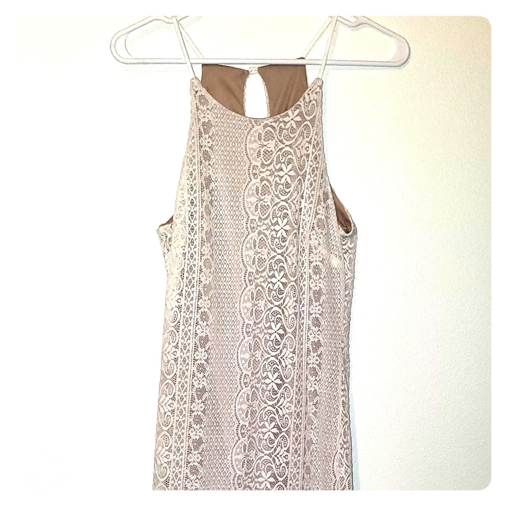White/Cream Long Lacy Dress with Pearl